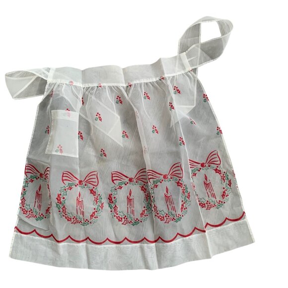 Vintage Sheer Christmas Holiday Candle Wreath Half Apron - Picture 6 of 9